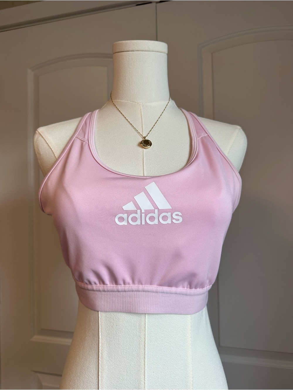 adidas Light Pink Cropped Sports Bra with Logo